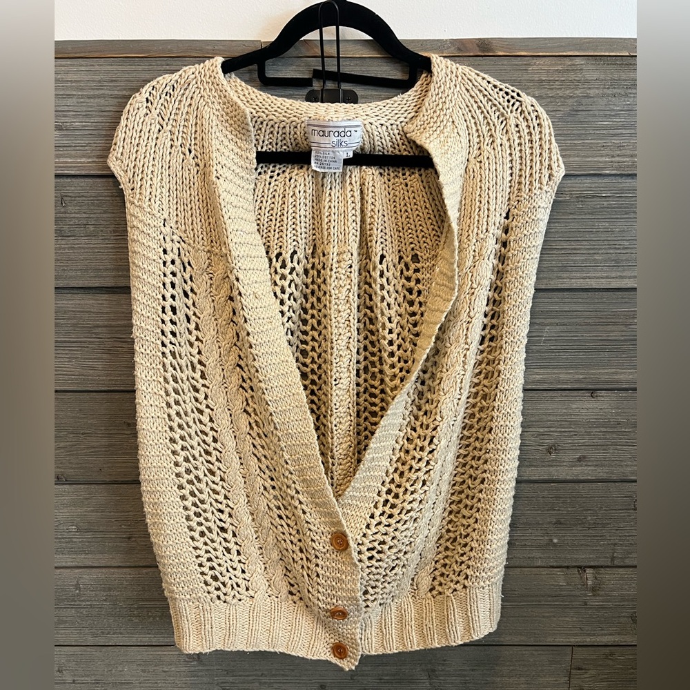 Cream Open-Knit Silk & Cotton Women's Vest